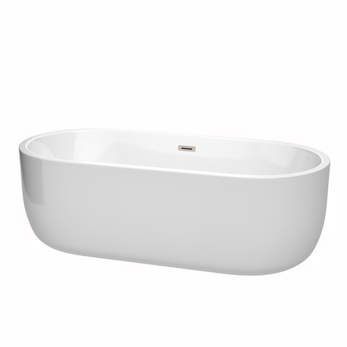 Wyndham WCOBT101371BNTRIM Juliette 71 Inch Freestanding Bathtub in White with Brushed Nickel Drain and Overflow Trim