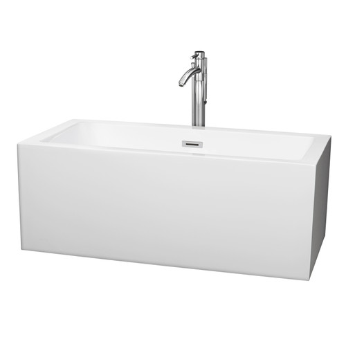 Wyndham WCOBT101160ATP11PC Melody 60 Inch Freestanding Bathtub in White with Floor Mounted Faucet, Drain and Overflow Trim in Polished Chrome
