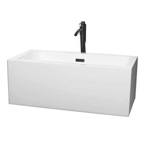 Wyndham WCOBT101160MBATPBK Melody 60 Inch Freestanding Bathtub in White with Floor Mounted Faucet, Drain and Overflow Trim in Matte Black