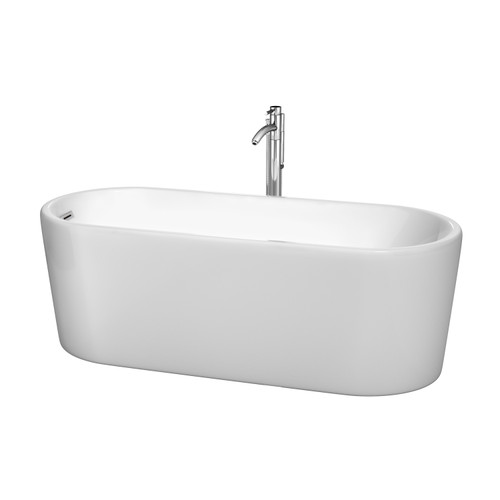 Wyndham WCBTK151167ATP11PC Ursula 67 Inch Freestanding Bathtub in White with Floor Mounted Faucet, Drain and Overflow Trim in Polished Chrome