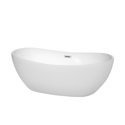 Wyndham WCOBT101465 Rebecca 65 Inch Freestanding Bathtub in White with Polished Chrome Drain and Overflow Trim
