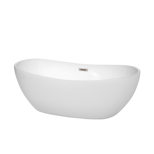 Wyndham WCOBT101465BNTRIM Rebecca 65 Inch Freestanding Bathtub in White with Brushed Nickel Drain and Overflow Trim
