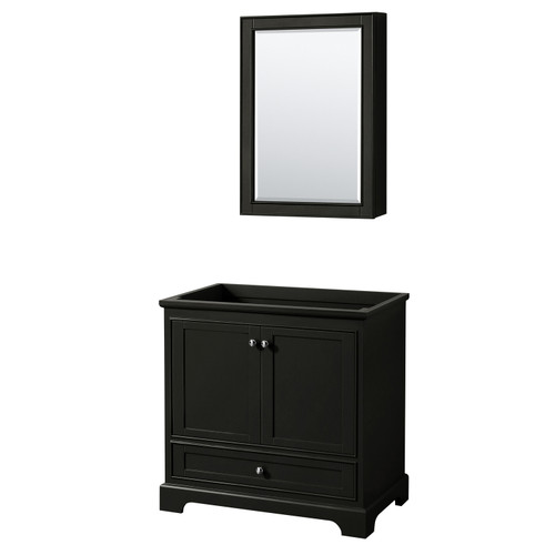 Wyndham WCS202036SDECXSXXMED Deborah 36 Inch Single Bathroom Vanity in Dark Espresso, No Countertop, No Sink, and Medicine Cabinet