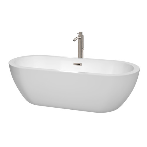 Wyndham WCOBT100272ATP11BN Soho 72 Inch Freestanding Bathtub in White with Floor Mounted Faucet, Drain and Overflow Trim in Brushed Nickel