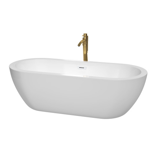 Wyndham WCOBT100272SWATPGD Soho 72 Inch Freestanding Bathtub in White with Shiny White Trim and Floor Mounted Faucet in Brushed Gold