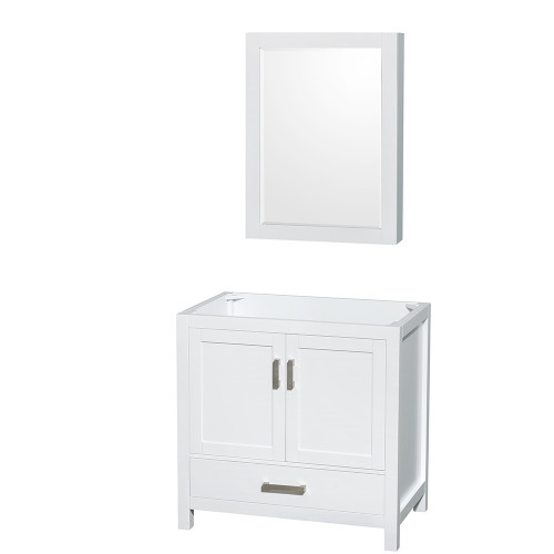 Wyndham WCS141436SWHCXSXXMED Sheffield 36 Inch Single Bathroom Vanity in White, No Countertop, No Sink, and Medicine Cabinet