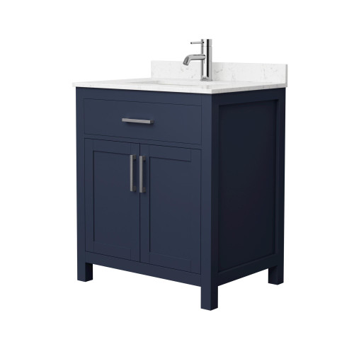 Wyndham WCG242430SBNCCUNSMXX Beckett 30 Inch Single Bathroom Vanity in Dark Blue, Carrara Cultured Marble Countertop, Undermount Square Sink, Brushed Nickel Trim