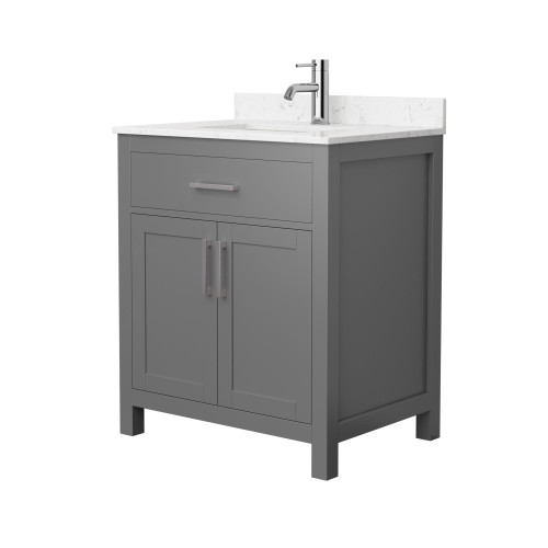 Wyndham WCG242430SKGCCUNSMXX Beckett 30 Inch Single Bathroom Vanity in Dark Gray, Carrara Cultured Marble Countertop, Undermount Square Sink, Brushed Nickel Trim