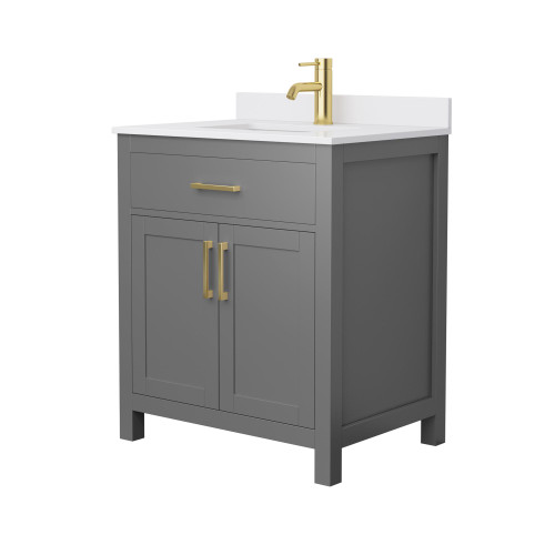 Wyndham WCG242430SGGWCUNSMXX Beckett 30 Inch Single Bathroom Vanity in Dark Gray, White Cultured Marble Countertop, Undermount Square Sink, Brushed Gold Trim