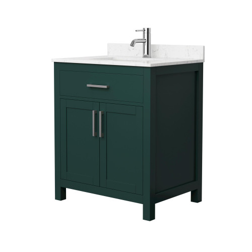 Wyndham WCG242430SGECCUNSMXX Beckett 30 Inch Single Bathroom Vanity in Green, Carrara Cultured Marble Countertop, Undermount Square Sink, Brushed Nickel Trim