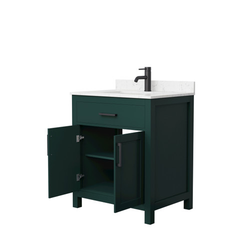 Wyndham WCG242430SGKCCUNSMXX Beckett 30 Inch Single Bathroom Vanity in Green, Carrara Cultured Marble Countertop, Undermount Square Sink, Matte Black Trim