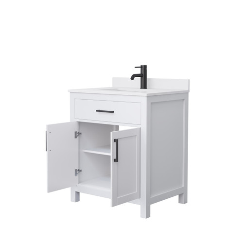 Wyndham WCG242430SWBWCUNSMXX Beckett 30 Inch Single Bathroom Vanity in White, White Cultured Marble Countertop, Undermount Square Sink, Matte Black Trim