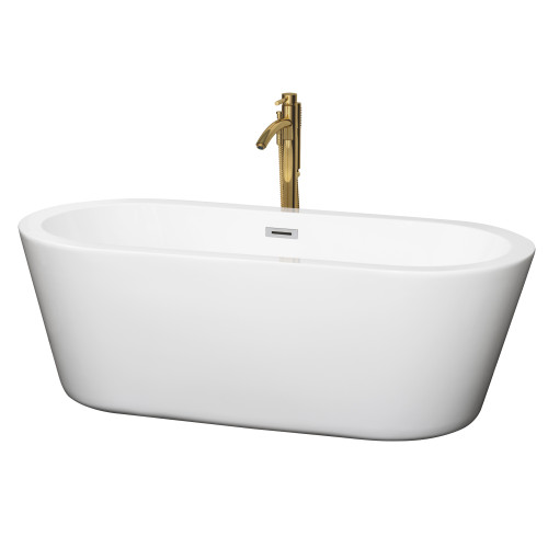 Wyndham WCOBT100367PCATPGD Mermaid 67 Inch Freestanding Bathtub in White with Polished Chrome Trim and Floor Mounted Faucet in Brushed Gold Wyndham WCOBT100367PCATPGD Mermaid 67 Inch Freestanding Bathtub in White with Polished Chrome Trim and Floor Mounted Faucet in Brushed Gold