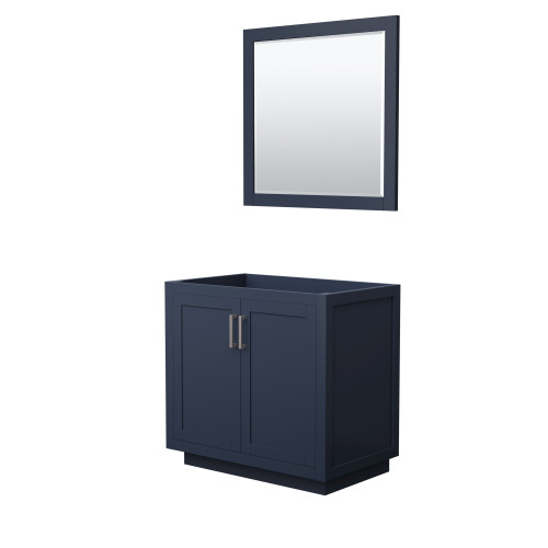 Wyndham WCF292936SBNCXSXXM34 Miranda 36 Inch Single Bathroom Vanity in Dark Blue, No Countertop, No Sink, Brushed Nickel Trim, 34 Inch Mirror