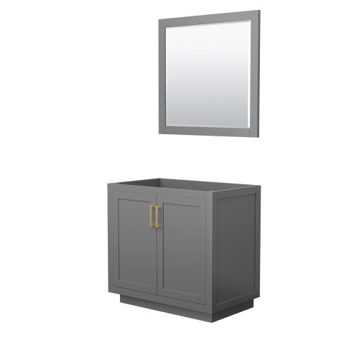 Wyndham WCF292936SGGCXSXXM34 Miranda 36 Inch Single Bathroom Vanity in Dark Gray, No Countertop, No Sink, Brushed Gold Trim, 34 Inch Mirror
