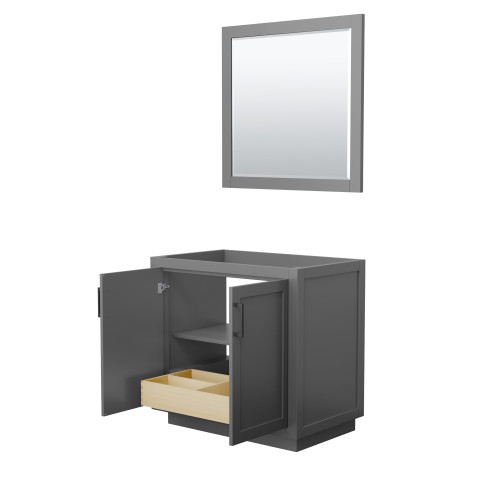 Wyndham WCF292936SGBCXSXXM34 Miranda 36 Inch Single Bathroom Vanity in Dark Gray, No Countertop, No Sink, Matte Black Trim, 34 Inch Mirror