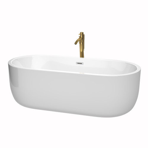Wyndham WCOBT101371PCATPGD Juliette 71 Inch Freestanding Bathtub in White with Polished Chrome Trim and Floor Mounted Faucet in Brushed Gold