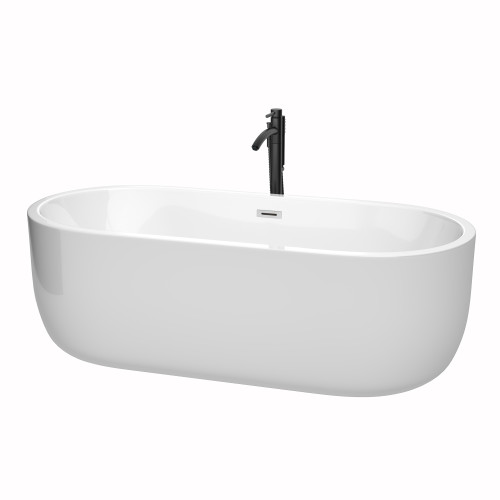 Wyndham WCOBT101371PCATPBK Juliette 71 Inch Freestanding Bathtub in White with Polished Chrome Trim and Floor Mounted Faucet in Matte Black