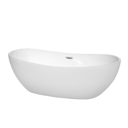 Wyndham WCOBT101470 Rebecca 70 Inch Freestanding Bathtub in White with Polished Chrome Drain and Overflow Trim
