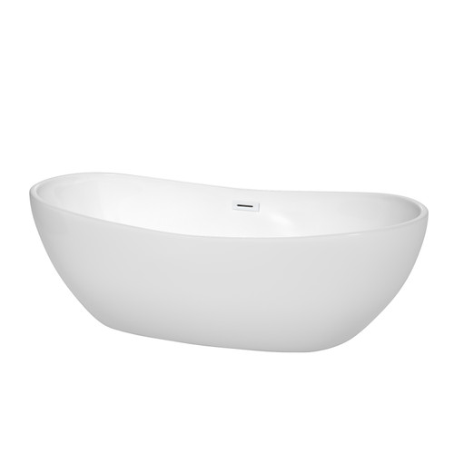 Wyndham WCOBT101470SWTRIM Rebecca 70 Inch Freestanding Bathtub in White with Shiny White Drain and Overflow Trim