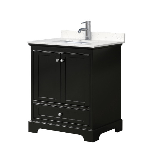 Wyndham WCS202030SDEC2UNSMXX Deborah 30 Inch Single Bathroom Vanity in Dark Espresso, Light-Vein Carrara Cultured Marble Countertop, Undermount Square Sink, No Mirror