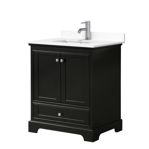 Wyndham WCS202030SDEWCUNSMXX Deborah 30 Inch Single Bathroom Vanity in Dark Espresso, White Cultured Marble Countertop, Undermount Square Sink, No Mirror