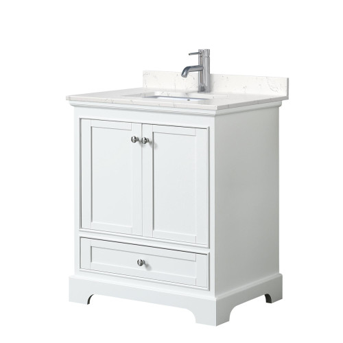 Wyndham WCS202030SWHC2UNSMXX Deborah 30 Inch Single Bathroom Vanity in White, Light-Vein Carrara Cultured Marble Countertop, Undermount Square Sink, No Mirror Wyndham WCS202030SWHC2UNSMXX Deborah 30 Inch Single Bathroom Vanity in White, Light-Vein Carrara Cultured Marble Countertop, Undermount Square Sink, No Mirror