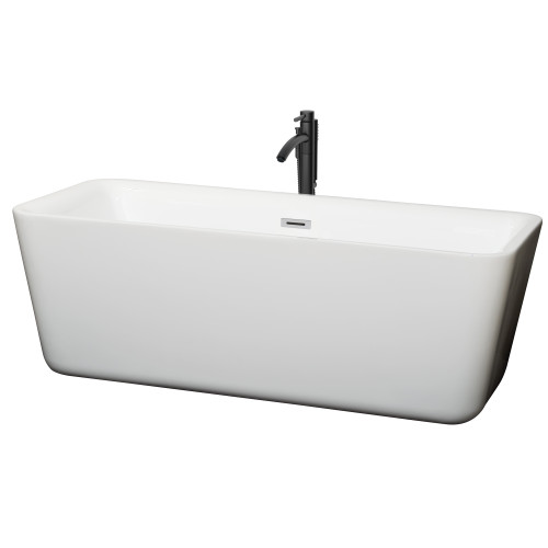 Wyndham WCOBT100169PCATPBK Emily 69 Inch Freestanding Bathtub in White with Polished Chrome Trim and Floor Mounted Faucet in Matte Black