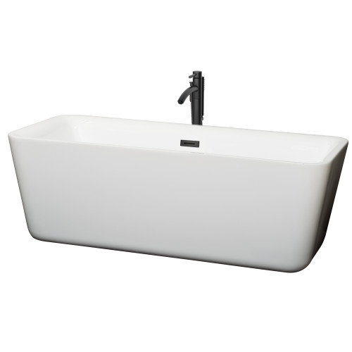 Wyndham WCOBT100169MBATPBK Emily 69 Inch Freestanding Bathtub in White with Floor Mounted Faucet, Drain and Overflow Trim in Matte Black