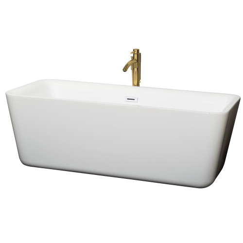 Wyndham WCOBT100169SWATPGD Emily 69 Inch Freestanding Bathtub in White with Shiny White Trim and Floor Mounted Faucet in Brushed Gold
