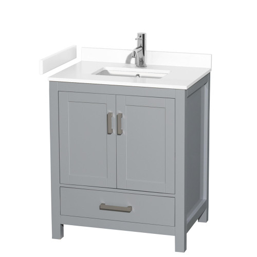 Wyndham WCS141430SGYWCUNSMXX Sheffield 30 Inch Single Bathroom Vanity in Gray, White Cultured Marble Countertop, Undermount Square Sink, No Mirror