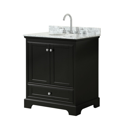 Wyndham WCS202030SDECMUNOMXX Deborah 30 Inch Single Bathroom Vanity in Dark Espresso, White Carrara Marble Countertop, Undermount Oval Sink, and No Mirror