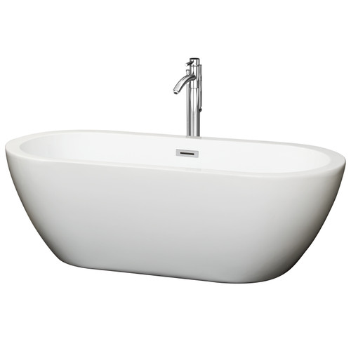 Wyndham WCOBT100268ATP11PC Soho 68 Inch Freestanding Bathtub in White with Floor Mounted Faucet, Drain and Overflow Trim in Polished Chrome
