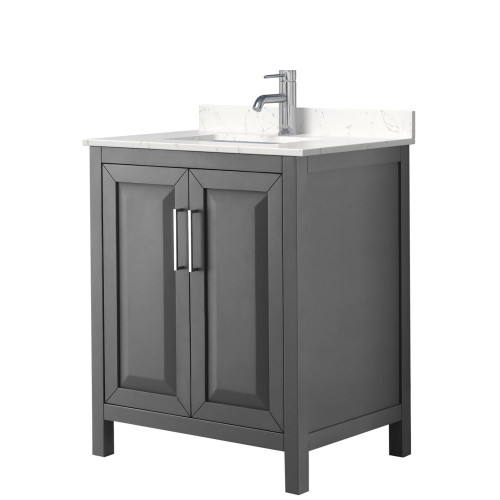 Wyndham WCV252530SKGC2UNSMXX Daria 30 Inch Single Bathroom Vanity in Dark Gray, Light-Vein Carrara Cultured Marble Countertop, Undermount Square Sink, No Mirror