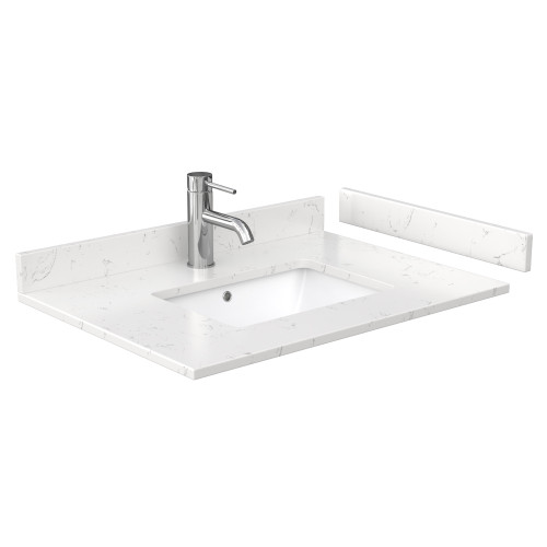 Wyndham WCV252530SWGC2UNSMXX Daria 30 Inch Single Bathroom Vanity in White, Light-Vein Carrara Cultured Marble Countertop, Undermount Square Sink, Brushed Gold Trim