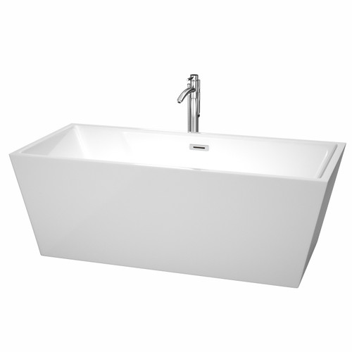 Wyndham WCBTK151467ATP11PC Sara 67 Inch Freestanding Bathtub in White with Floor Mounted Faucet, Drain and Overflow Trim in Polished Chrome