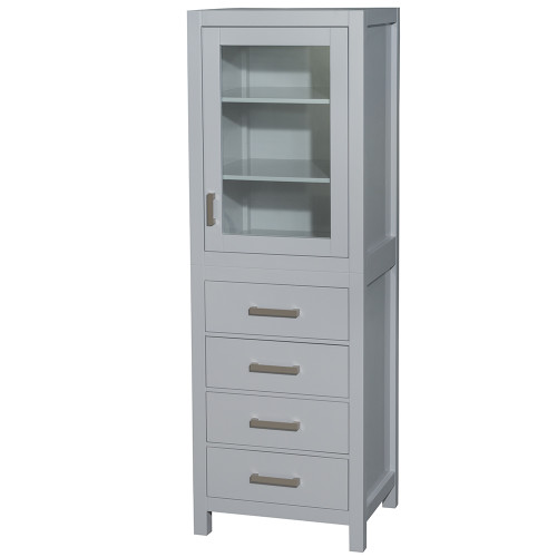 Wyndham WCS1414LTGY Sheffield 24 Inch Linen Tower in Gray with Shelved Cabinet Storage and 4 Drawers