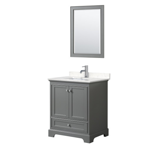 Wyndham WCS202030SKGC2UNSM24 Deborah 30 Inch Single Bathroom Vanity in Dark Gray, Light-Vein Carrara Cultured Marble Countertop, Undermount Square Sink, 24 Inch Mirror