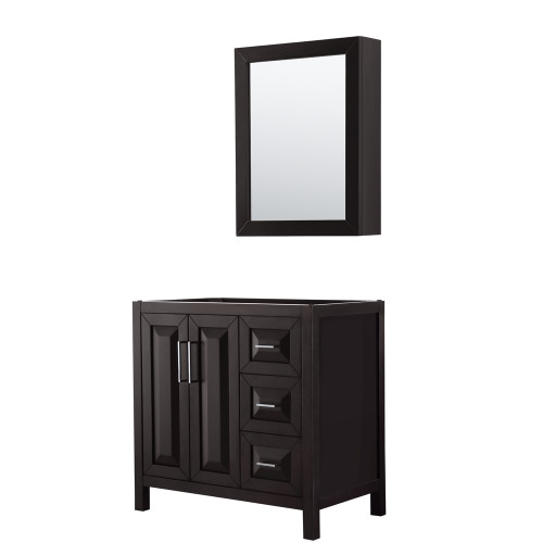 Wyndham WCV252536SDECXSXXMED Daria 36 Inch Single Bathroom Vanity in Dark Espresso, No Countertop, No Sink, and Medicine Cabinet