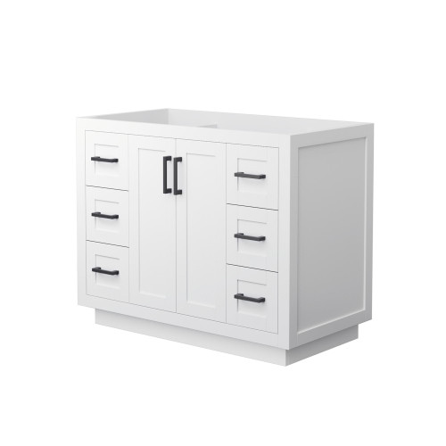 Wyndham WCF292942SWBCXSXXMXX Miranda 42 Inch Single Bathroom Vanity in White, No Countertop, No Sink, Matte Black Trim