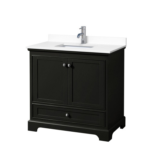 Wyndham WCS202036SDEWCUNSMXX Deborah 36 Inch Single Bathroom Vanity in Dark Espresso, White Cultured Marble Countertop, Undermount Square Sink, No Mirror