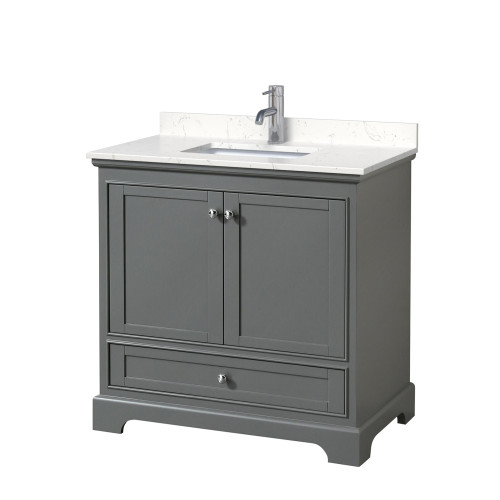 Wyndham WCS202036SKGC2UNSMXX Deborah 36 Inch Single Bathroom Vanity in Dark Gray, Light-Vein Carrara Cultured Marble Countertop, Undermount Square Sink, No Mirror