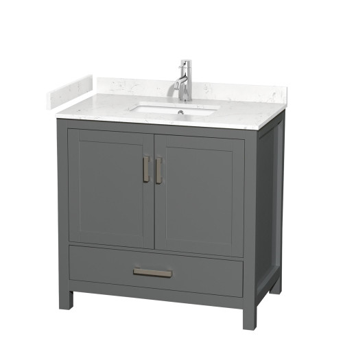 Wyndham WCS141436SKGC2UNSMXX Sheffield 36 Inch Single Bathroom Vanity in Dark Gray, Carrara Cultured Marble Countertop, Undermount Square Sink, No Mirror