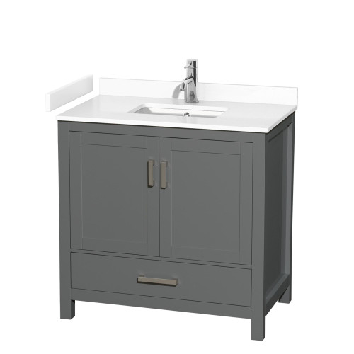Wyndham WCS141436SKGWCUNSMXX Sheffield 36 Inch Single Bathroom Vanity in Dark Gray, White Cultured Marble Countertop, Undermount Square Sink, No Mirror
