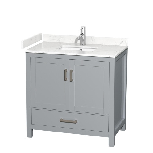 Wyndham WCS141436SGYC2UNSMXX Sheffield 36 Inch Single Bathroom Vanity in Gray, Carrara Cultured Marble Countertop, Undermount Square Sink, No Mirror