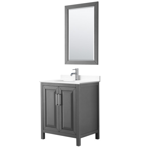 Wyndham WCV252530SKGWCUNSM24 Daria 30 Inch Single Bathroom Vanity in Dark Gray, White Cultured Marble Countertop, Undermount Square Sink, 24 Inch Mirror