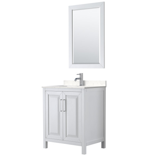 Wyndham WCV252530SWHC2UNSM24 Daria 30 Inch Single Bathroom Vanity in White, Light-Vein Carrara Cultured Marble Countertop, Undermount Square Sink, 24 Inch Mirror Wyndham WCV252530SWHC2UNSM24 Daria 30 Inch Single Bathroom Vanity in White, Light-Vein Carrara Cultured Marble Countertop, Undermount Square Sink, 24 Inch Mirror