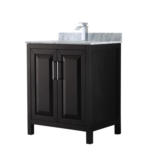 Wyndham WCV252530SDECMUNSMXX Daria 30 Inch Single Bathroom Vanity in Dark Espresso, White Carrara Marble Countertop, Undermount Square Sink, and No Mirror