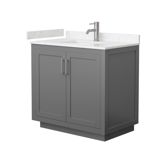 Wyndham WCF292936SKGC2UNSMXX Miranda 36 Inch Single Bathroom Vanity in Dark Gray, Light-Vein Carrara Cultured Marble Countertop, Undermount Square Sink, Brushed Nickel Trim