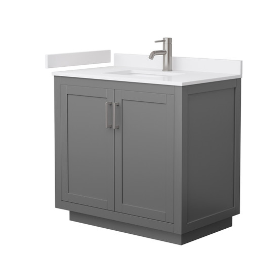 Wyndham WCF292936SKGWCUNSMXX Miranda 36 Inch Single Bathroom Vanity in Dark Gray, White Cultured Marble Countertop, Undermount Square Sink, Brushed Nickel Trim
